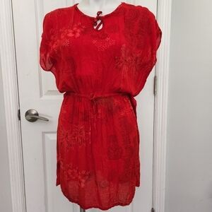 Cabali Red Floral Cover Up